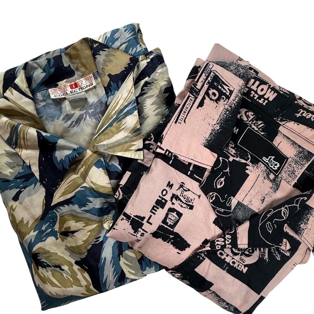 Mens Short Sleeve Shirt Lot Lost Enterprises Motel Print Stunt Silk Tropical M
